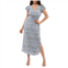 August Sky Womens Plisse Side Slit Floral Midi Dress