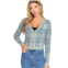 FASHNZFAB Long Sleeve V-neck Fitted Button Down Plaid Sweater Cardigan