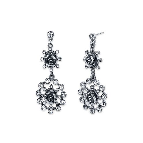 2028 Silver-Tone Crystal Flower Double Drop Earrings