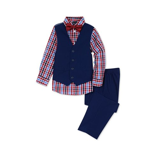 Nautica Toddler Boys 4-Pc. Machine Washable Check-Print Shirt Vest Pants & Bowtie Set