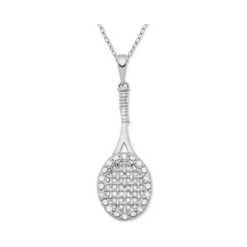 Macys Diamond Tennis Racket 18 Pendant Necklace (1/10 ct. t.w.) in Sterling Silver