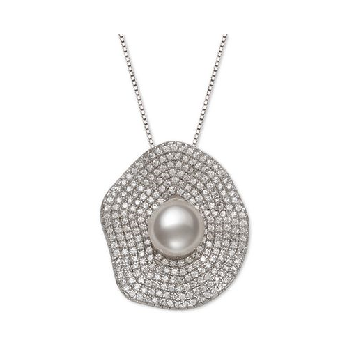 Belle de Mer Cultured Freshwater Pearl (8mm) & Cubic Zirconia 18 Pendant Necklace in Sterling Silver