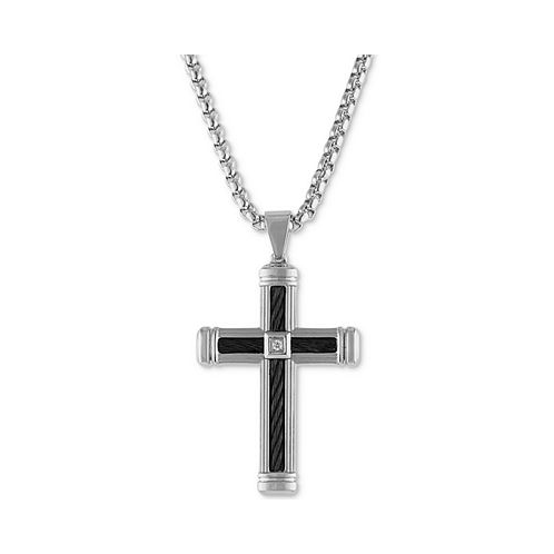 Esquire Mens Jewelry Diamond Accent Cross 22 Pendant Necklace in Stainless Steel & Black Ion-Plate