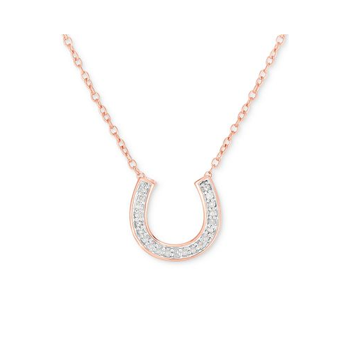 Macys Diamond Horseshoe 18 Pendant Necklace (1/10 ct. t.w.) in 14k Rose Gold-Plated Sterling Silver