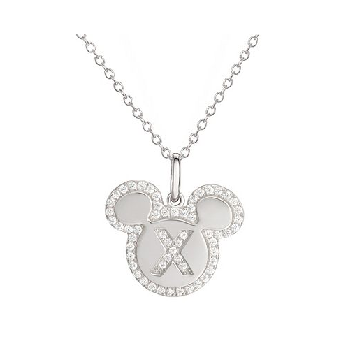 Disney Mickey Mouse Cubic Zirconia Initial Pendant 18 Necklace in Sterling Silver