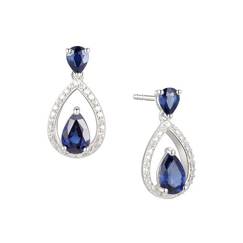 Macys Sapphire (1-1/5 ct. t.w.) & Diamond (1/20 ct. t.w.) Openwork Teardrop Drop Earrings in Sterling Silver