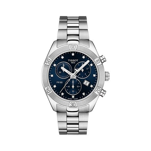 Tissot Womens Swiss Chronograph T-Classic PR 100 Diamond (1/20 ct. t.w.) Gray Stainless Steel Bracelet Watch 38mm
