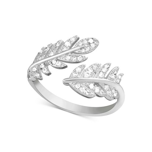 Essentials Cubic Zirconia Leaf Open Silver Plate Ring