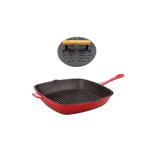 BergHOFF Neo 2-Pc. Cast Iron Set: 11 Grill Pan and with Slotted Steak Press