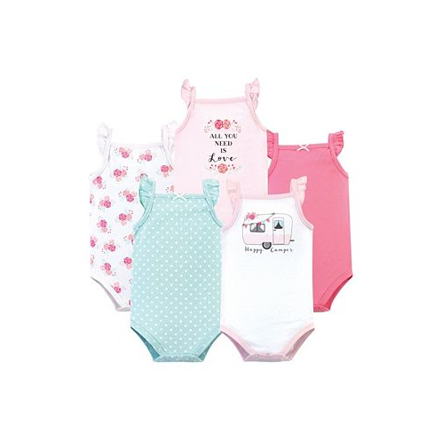 Hudson Baby Baby Girls Cotton Sleeveless Bodysuits 5pk Pink Happy Camper