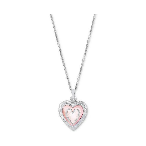 Macys Pink Mother-of-Pearl Heart Locket 18 Pendant Necklace in Sterling Silver