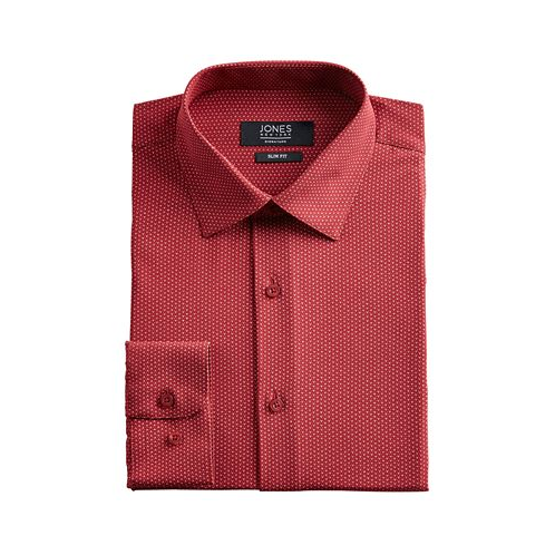 Jones New York Mens Slim-Fit Performance Stretch Cooling Tech Red/White Dot-Print Dress Shirt