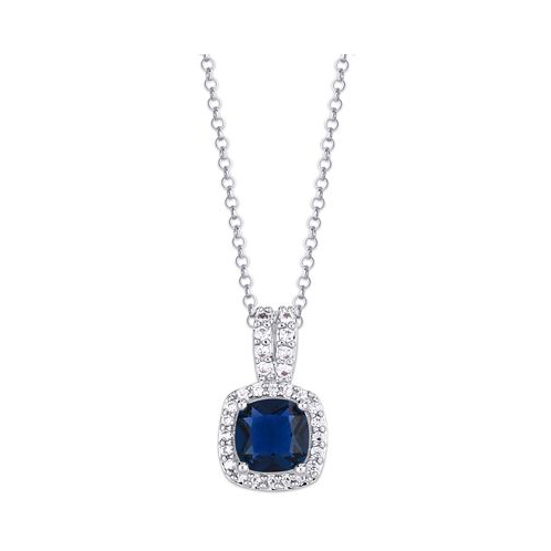Macys Birthstone Cushion Halo Pendant Necklace in Silver Plate