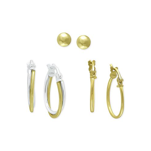Giani Bernini 3-Pc. Set Small Hoop and Ball Stud Earrings in Sterling Silver & 18k Gold-Plate