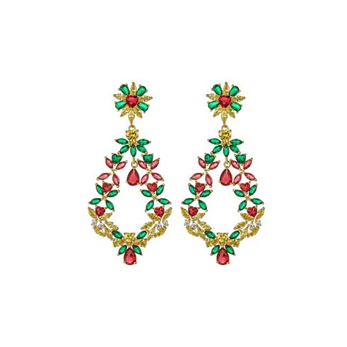 A&M Gold-Tone Emerald and Ruby Accent Earrings