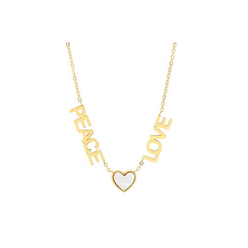 STEELTIME 18K Gold Plated Stainless Steel Peace Love Drop Necklace with Heart Charm