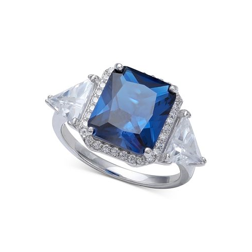 Macys Cubic Zirconia Blue Halo Statement Ring in Sterling Silver