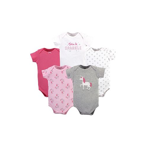 Hudson Baby Baby Girls Cotton Bodysuits 5pk Pink Unicorn