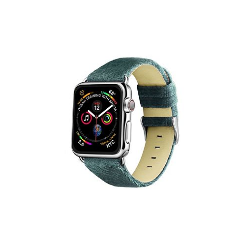 Posh Tech Mens and Womens Apple Moss Green Wool Velvet Leather Stainless Steel Replacement Band 40mm