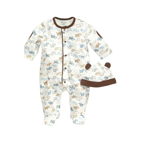 Little Me Baby Boys Cute Puppies Hat and Footed Coveralls Set