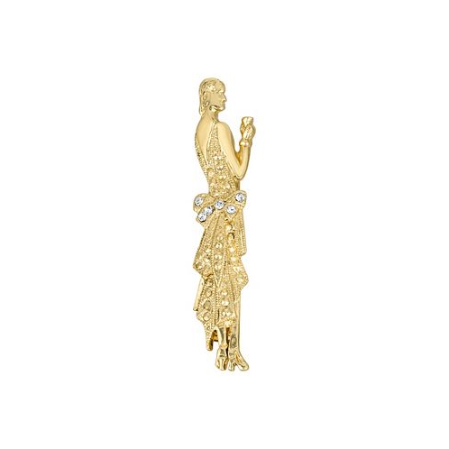2028 Gold-Tone 1920s Lady with Crystal Accents in Dress Detail Pin