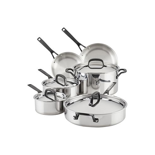 KitchenAid 5-Ply Clad Stainless Steel 10 Piece Cookware Induction Pots and Pans Set