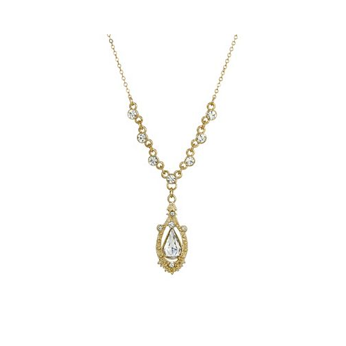 2028 Womens Gold Tone Crystal Suspended Teardrop Necklace