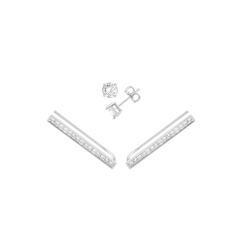 Essentials And Now This Cubic Zirconia Stud & Pave Bar Climber Earring in Silver Plate