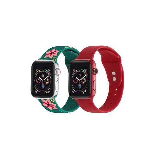 Posh Tech Mens and Womens Green Floral Red 2 Piece Silicone Band for Apple Watch 42mm