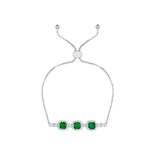 Macys Simulated Emerald/Cubic Zirconia Cushion Adjustable Bolo Bracelet in Silver Plate