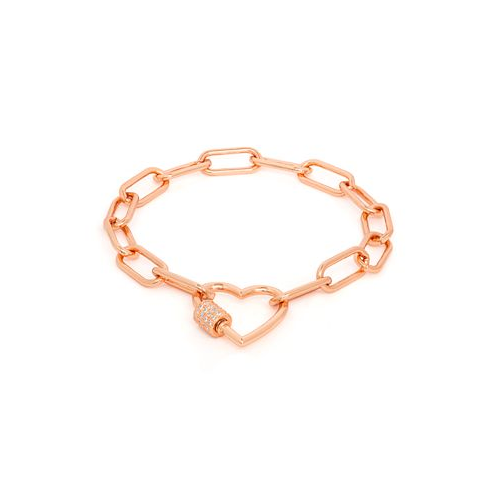 Macys Cubic Zirconia Link Heart Bracelet in Yellow Gold or Rose Gold Plate