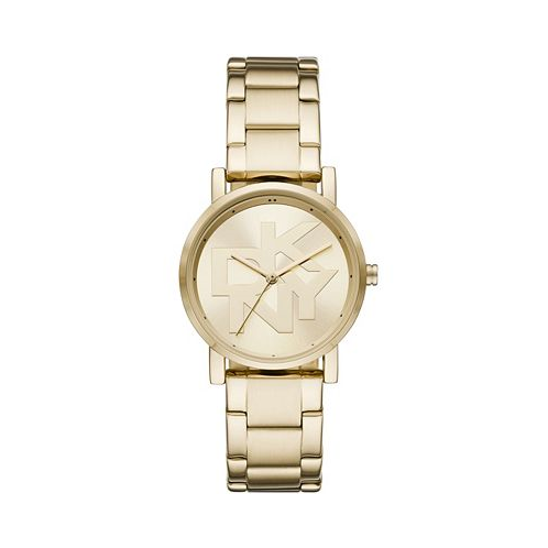 DKNY Womens Soho Three-Hand Gold-Tone Stainless Steel Bracelet Watch 34mm
