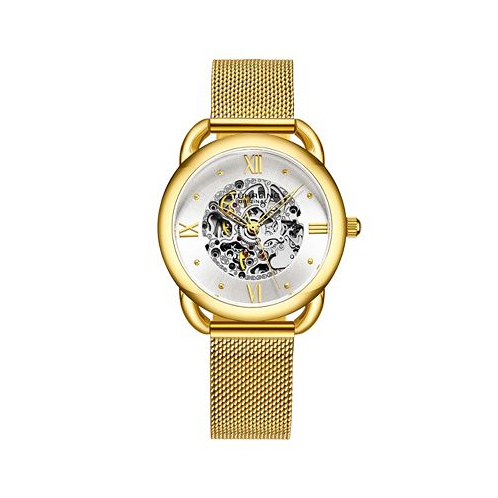 Stuhrling Womens Automatic Gold-Tone Mesh Bracelet Watch 36mm