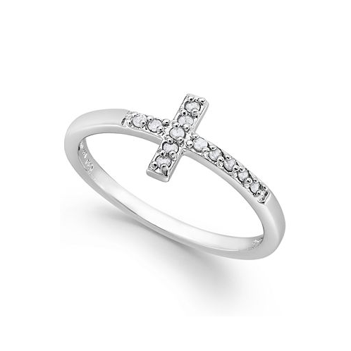 Macys Diamond Cross Ring in Sterling Silver (1/10 ct. t.w.)