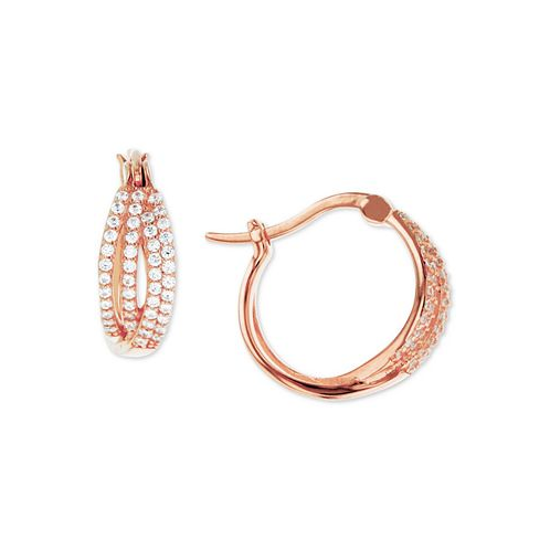 Macys Cubic Zirconia Crossover Hoop Earrings in Sterling Silver (Also in 14k Gold Over Silver or 14k Rose Gold Over Silver)