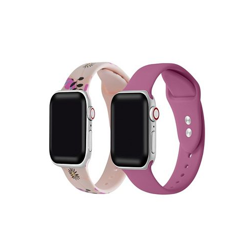Posh Tech Mens and Womens Purple Floral and Purple 2 Piece Silicone Band for Apple Watch 38mm