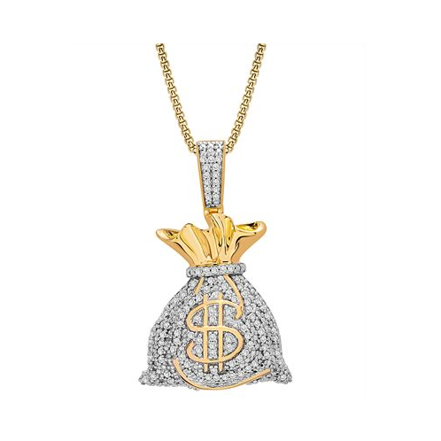 Macys Mens Diamond MoneyBag 22 Pendant Necklace (1/2 ct. t.w.) in 14k Gold-Plated Sterling Silver