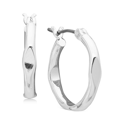 Anne Klein Silver-Tone Small Pinched Hoop Earrings 0.6