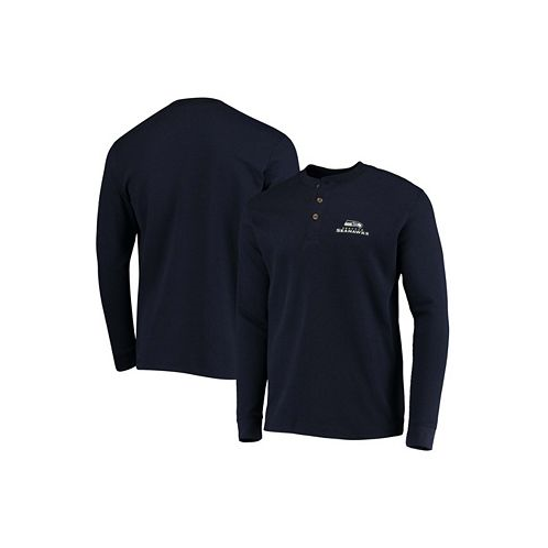 Dunbrooke Mens College Navy Seattle Seahawks Maverick Thermal Henley Long Sleeve T-shirt