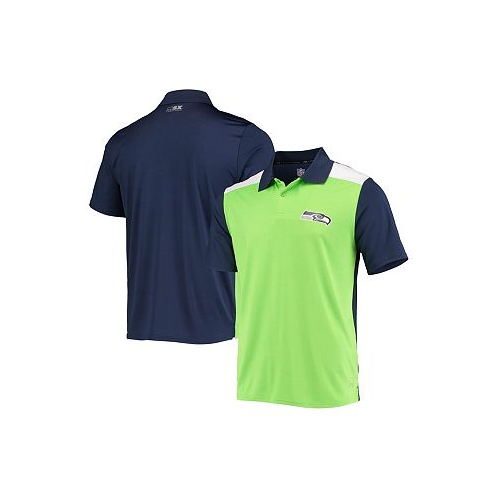 MSX by Michael Strahan Mens Neon Green College Navy Seattle Seahawks Challenge Color Block Performance Polo Shirt