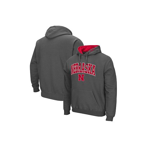 Colosseum Mens Charcoal Nebraska Huskers Arch and Logo 3.0 Pullover Hoodie