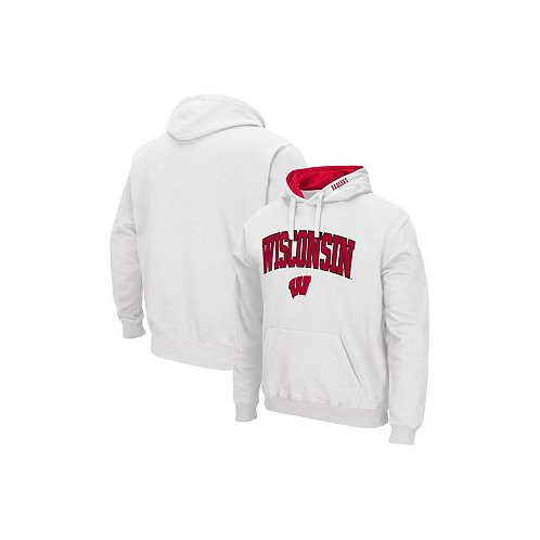 Colosseum Mens White Wisconsin Badgers Arch and Logo 3.0 Pullover Hoodie