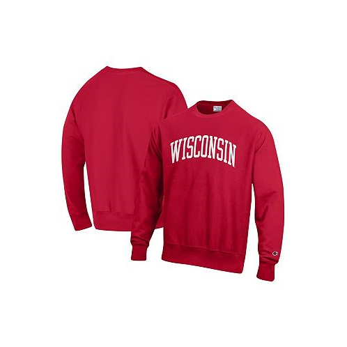Champion Mens Red Wisconsin Badgers Arch Reverse Weave Pullover Sweatshirt