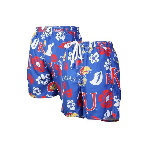 Wes & Willy Mens Royal Kansas Jayhawks Floral Volley Logo Swim Trunks