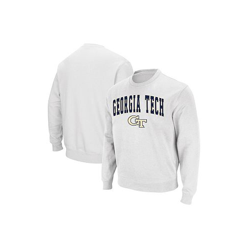 Colosseum Mens White Georgia Tech Yellow Jackets Arch Logo Tackle Twill Pullover Sweatshirt