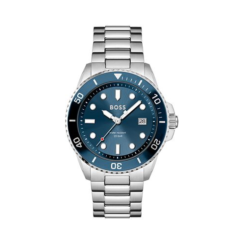 Hugo Boss Mens Ace Silver-Tone Stainless Steel Bracelet Watch 43mm