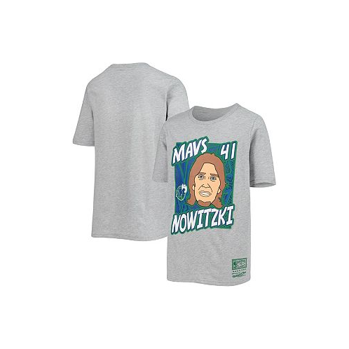 Mitchell & Ness Big Boys Dirk Nowitzki Heathered Gray Dallas Mavericks Hardwood Classics King of the Court Player T-shirt