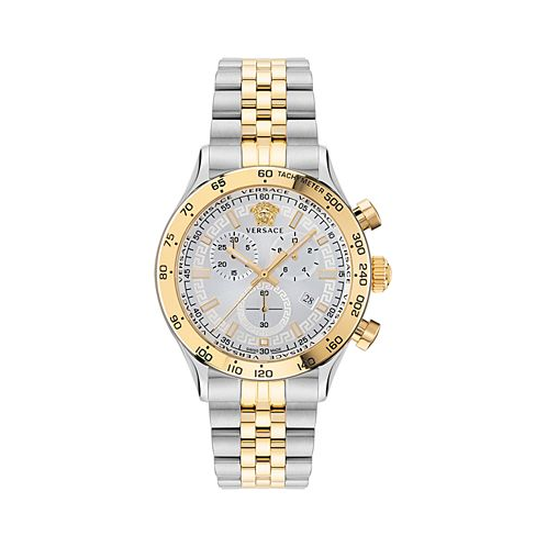 Versace Mens Swiss Chronograph Hellenyium Two Tone Bracelet Watch 44mm