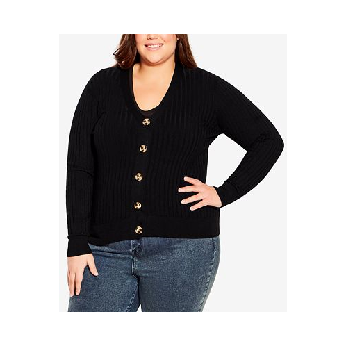 AVENUE Plus Size Ribbed Knit Button Cardigan Sweater