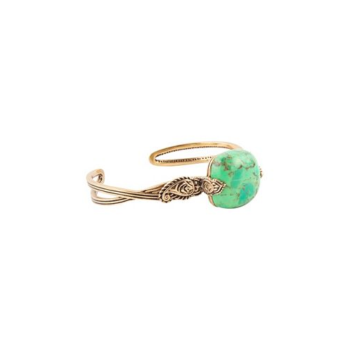 Barse Ornate Bronze and Genuine Lime Turquoise Cuff Bracelet